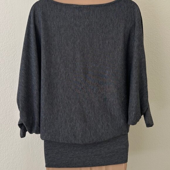 Charcoal Gray Dolman Sleeve Banded Bottom Knit Top - Picture 6 of 6